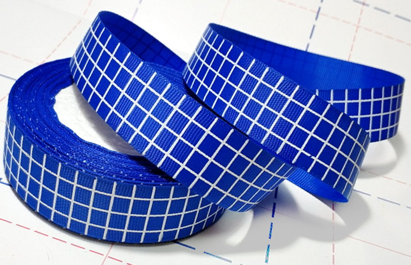 581 25мм Репсовая лента с рисунком 23м (+-1м) Клетка Синий/белый