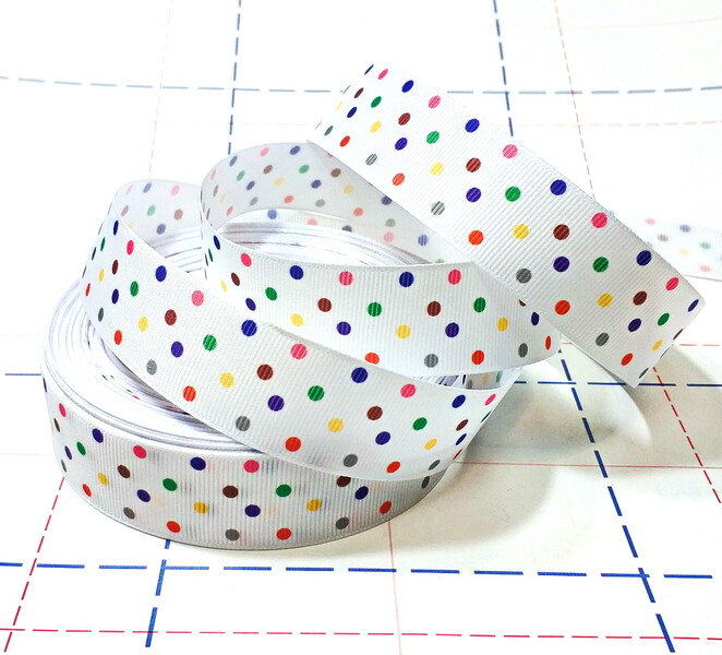 625 25мм Репсовая лента с рисунком 23м (+-1м) Горох Цветной