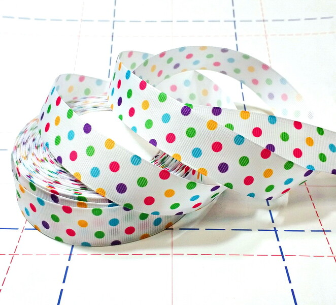 626 25мм Репсовая лента с рисунком 23м (+-1м) Горох Цветной