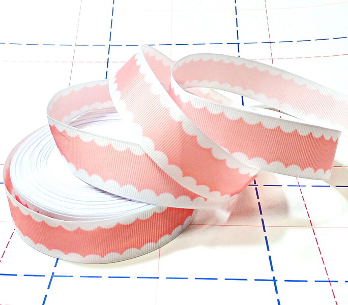 629 25мм Репсовая лента с рисунком 23м (+-1м) Кружево Персик/белый