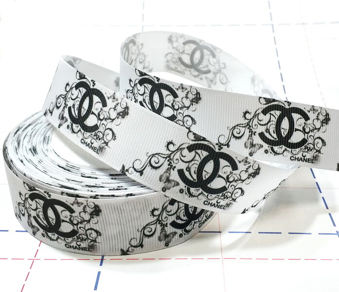 635 25мм Репсовая лента с рисунком 23м (+-1м) Узор-Шанель