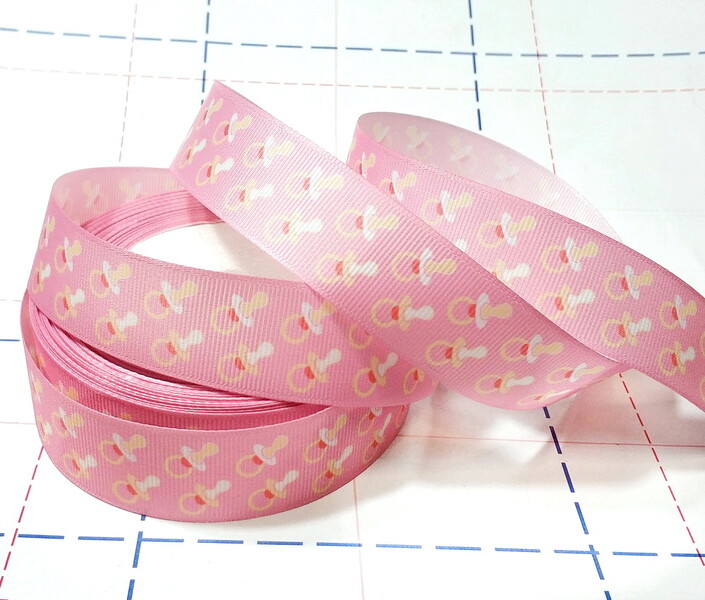 639 25мм Репсовая лента с рисунком 23м (+-1м) Пустышки розовые