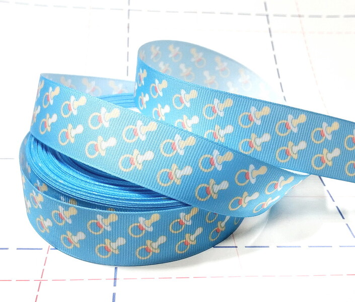 640 25мм Репсовая лента с рисунком 23м (+-1м) Пустышки голубые