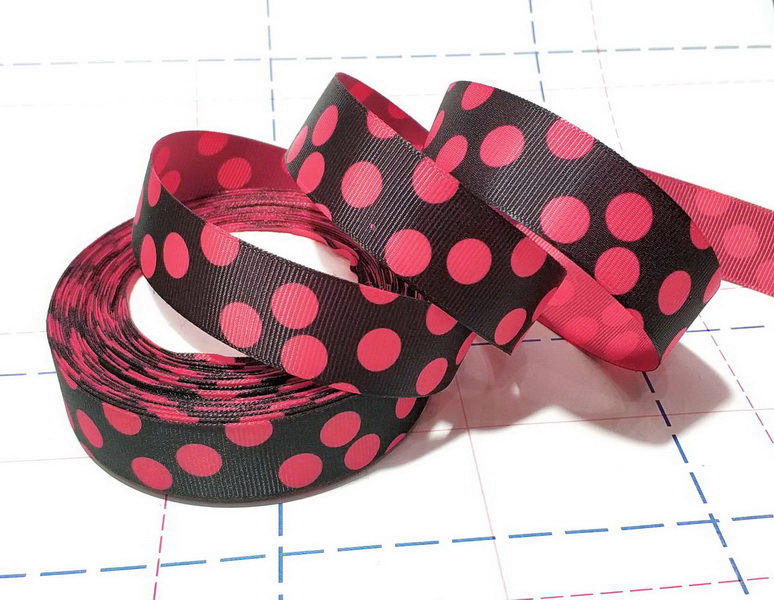 693 25мм Репсовая лента с рисунком 23м (+-1м) Горох Черный/малиновый