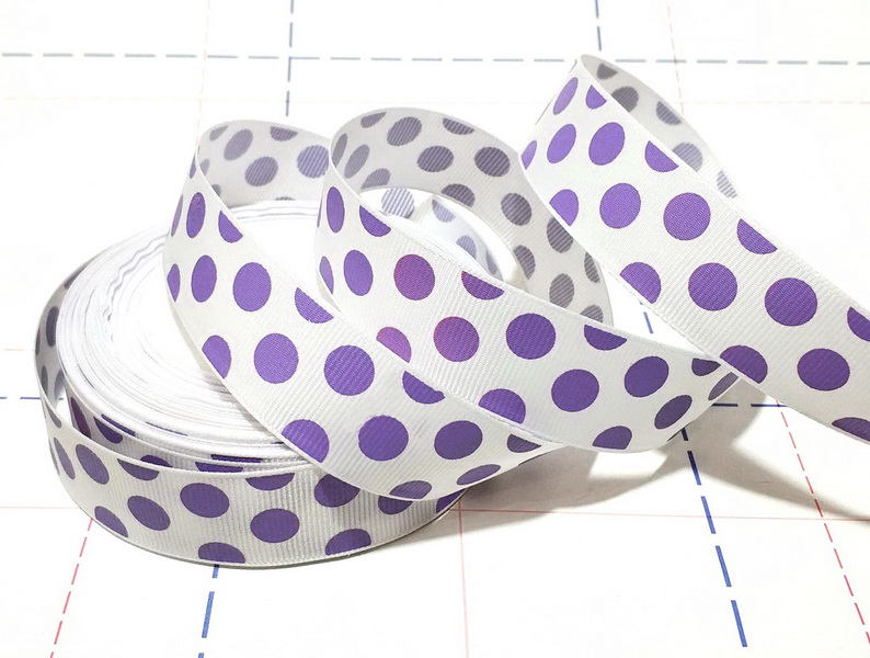 707 25мм Репсовая лента с рисунком 23м (+-1м) Горох белый/сиреневый