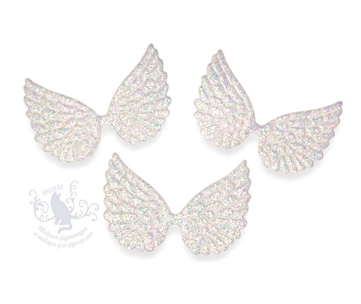 08 Крылья Патч Блестки 65*55 мм Белоснежный перламутровый