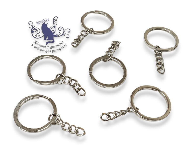 Кольцо Плоское для брелока 28мм с цепочкой 5 звеньев Никель