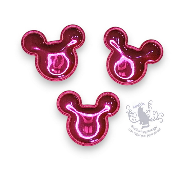 02 Микки 3Д Патч кожзам глянец 40*35 мм фуксия