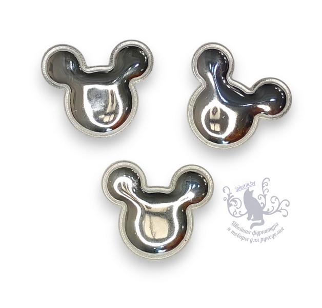 02 Микки 3Д Патч кожзам глянец 40*35 мм серебро