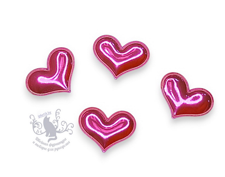 05 Сердце 3Д Патч кожзам глянец 36*30 мм фуксия
