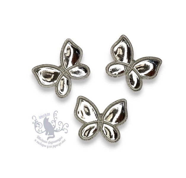 07 Бабочка Патч Кожзам Глянец 25*32 мм серебро