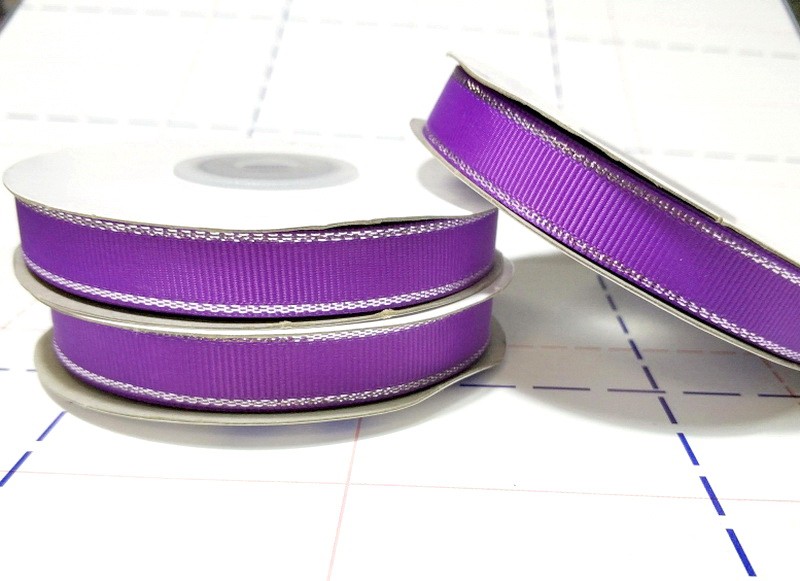 Лента репсовая 12мм люрекс 18,3м/боб (+-1м) Фиолетовый/серебро