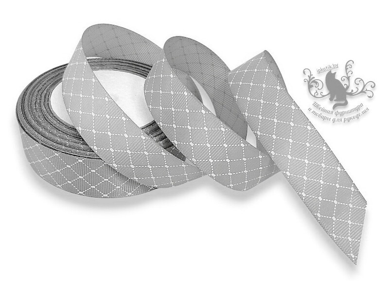 502 25мм Репсовая лента с рисунком 23м (+-1м) Сетка Серый/белый