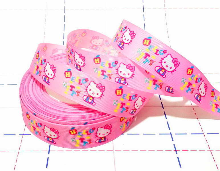 082 25мм Репсовая лента с рисунком 23м/боб (+-1м) Китти Hello Kitty розовый