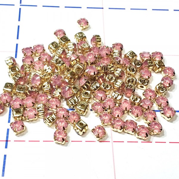 6 мм Стразы в металлической оправе Круг Золото/розовый опал