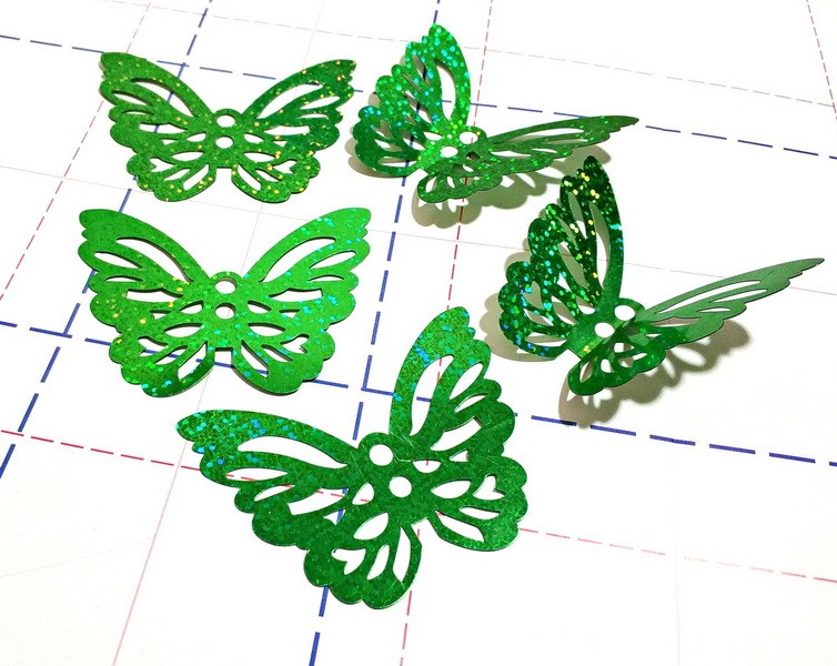 21 Пайетки Бабочки 75*60мм 20шт/уп Зеленый голография