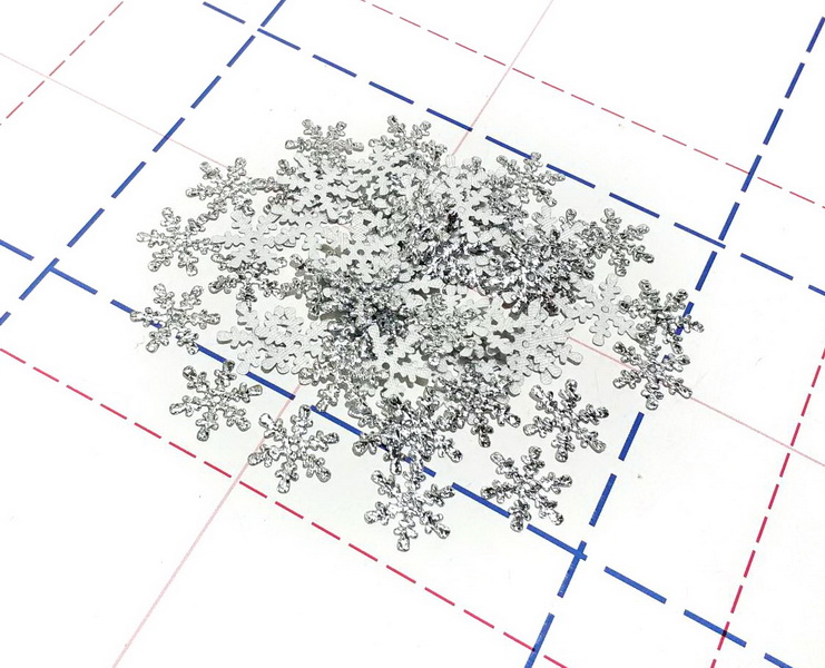 13 Снежинка Патч Кожзам-ткань 15мм 300шт/уп (+-5шт) Серебро