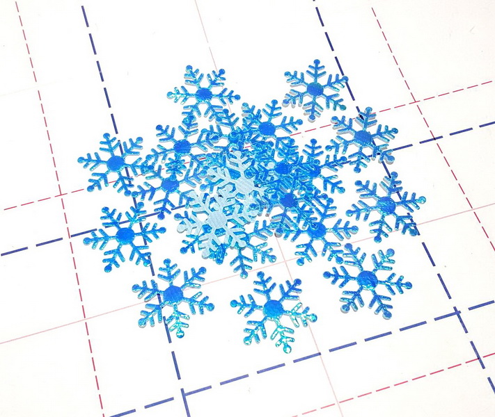 14 Снежинка Патч Кожзам-ткань 30мм 100шт/уп (+-5шт) Голубой перламутровый