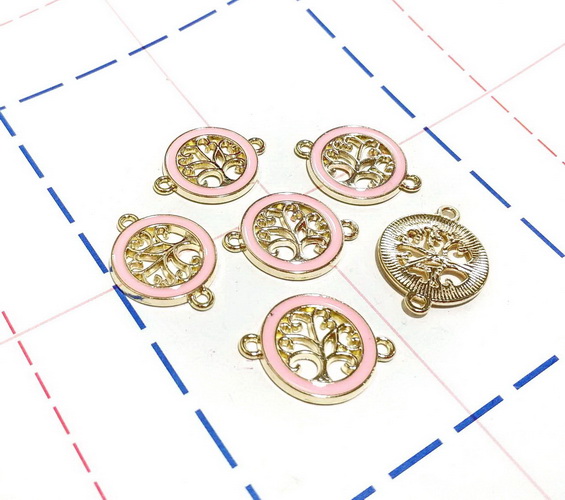 073 Подвеска-коннектор 25*18мм Дерево жизни Золото/Розовый