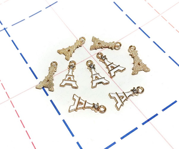 115 Подвеска 10*19 мм Эйфелева башня Золото/Белый