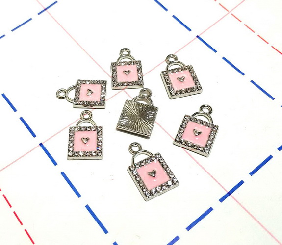 129 Подвеска 11*17 мм Замок Серебро/Розовый