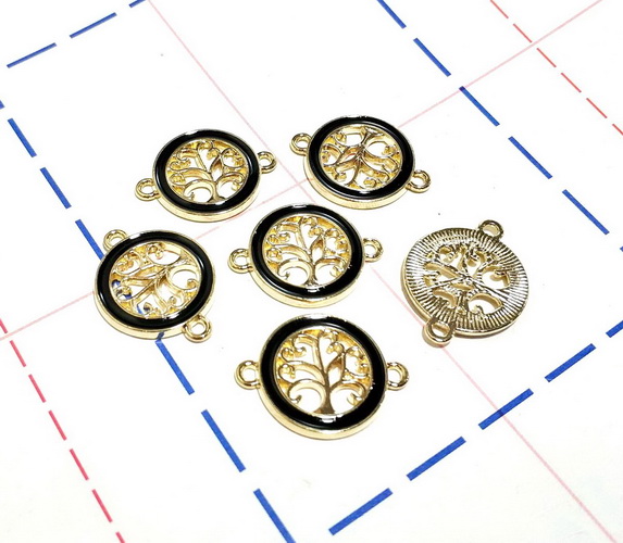 133 Подвеска-коннектор 25*18мм Дерево жизни Золото/Черный