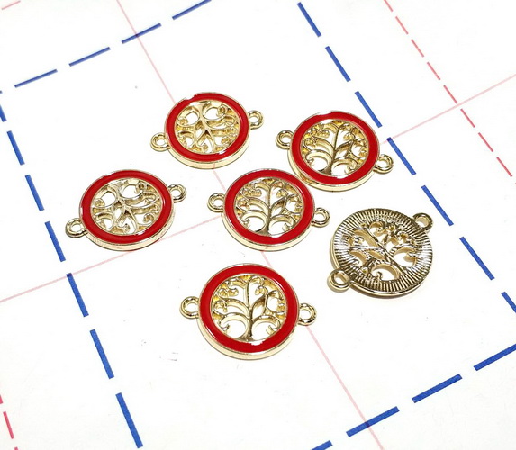 134 Подвеска-коннектор 25*18мм Дерево жизни Золото/Красный