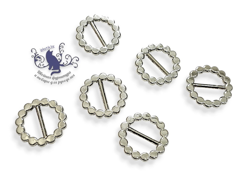 10 Пряжка металл-стразы 15мм Серебро