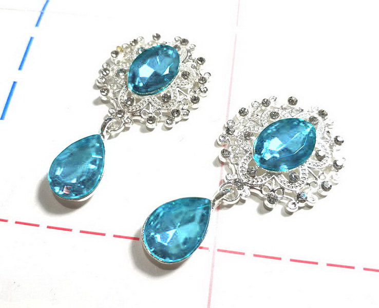 Ювелирная серединка с подвеской Овал Кружева 25*45мм Серебро/Бирюзовый