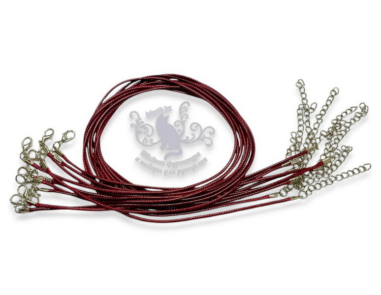 Шнур с замком Серебро 1,5мм*45см Бордовый