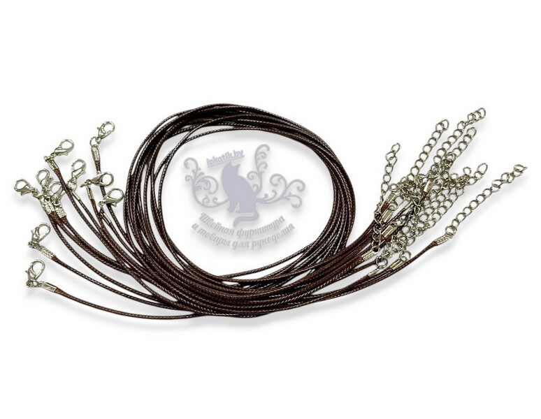 Шнур с замком Серебро 1,5мм*45см Коричневый
