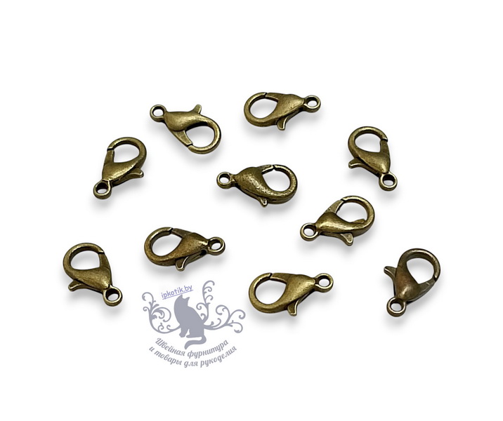 Замок для бус Карабин 12мм 10шт/уп Латунь