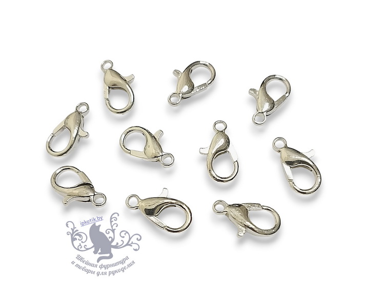 Замок для бус Карабин 12мм 10шт/уп Серебро