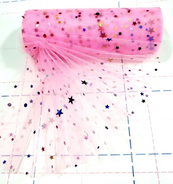 Фатин Звездочки 15см*9,1м/боб (+0,3м) Розовый