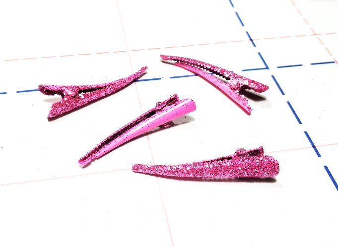 Заготовка для заколки Крокодил-блестки 40 мм розовый