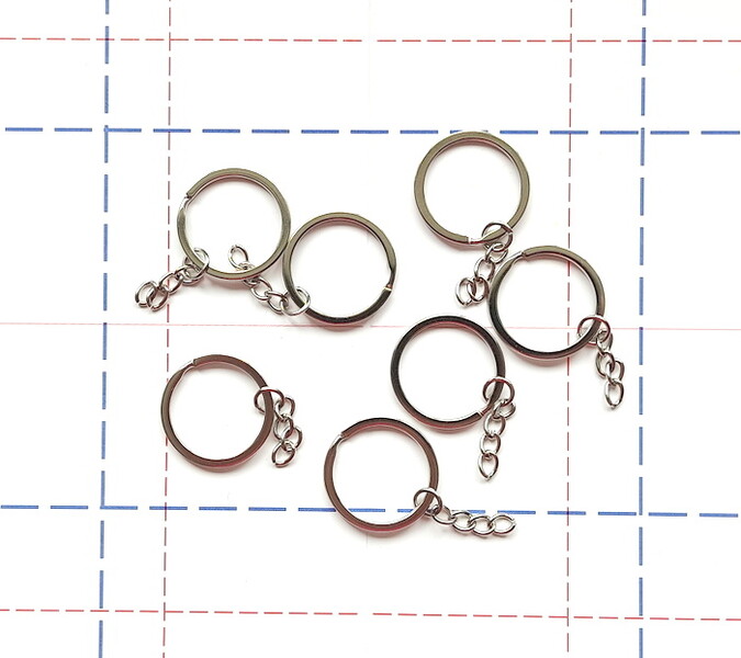 Кольцо с цепочкой для брелока Плоское 5 звеньев (7*4мм) 30мм Никель