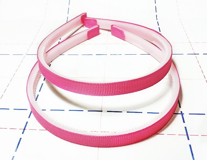 Ободок для волос пластик с репсом 10 мм Ярко-розовый